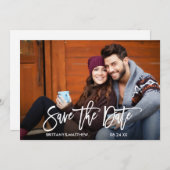Modern Brush Script Paar Foto Verloving Save The Date (Voorkant / Achterkant)