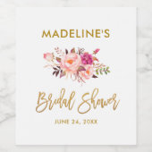 Modern Brush Script Roze Bloemen Goud Vrijgezellen Wijn Etiket (Enkel label)