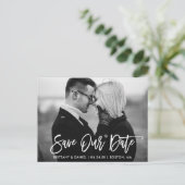 Modern Brush Script Save Our Date Zwart-wit Briefkaart (Staand voorkant)