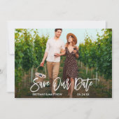 Modern Brush Script Sla onze datum Verloving Kaart (Voorkant)