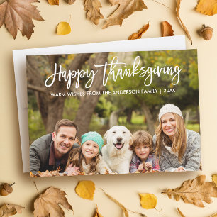 Modern Brush Script Thanksgiving Family Photo Feestdagenkaart