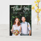 Modern Brush Script Trouwfoto Dank u wel Vouw Kaart (Gele Bloem)