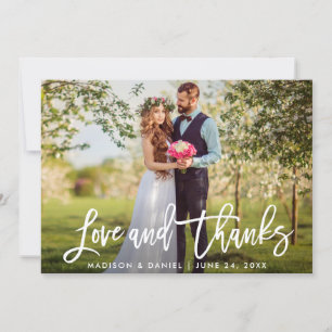 Modern Brush Script Trouwfoto Liefde Bedankt