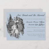 Modern Brushstroke Photo Blue Rehearsal Dinner Kaart (Voorkant / Achterkant)