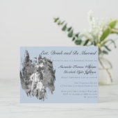 Modern Brushstroke Photo Blue Rehearsal Dinner Kaart (Staand voorkant)