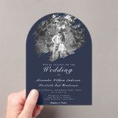 Modern Brushstroke Photo | Navy Blue Wedding Acryl Uitnodigingen (Insitu (Draagbaar))