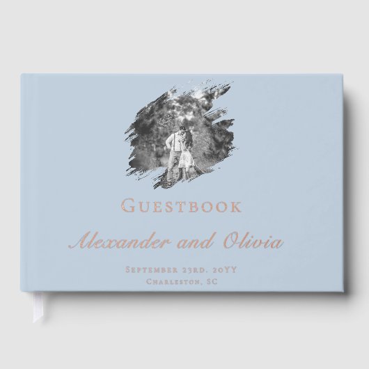 Modern Brushstroke Photo Wedding | Blue Gastenboek (Voorkant)