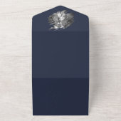 Modern Brushstroke Photo Wedding | Navy Blue All In One Uitnodiging (Buitenkant)