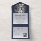 Modern Brushstroke Photo Wedding | Navy Blue All In One Uitnodiging (Binnen)
