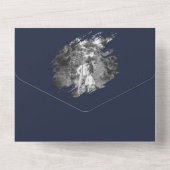 Modern Brushstroke Photo Wedding | Navy Blue All In One Uitnodiging (Achterkant)
