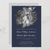 Modern Brushstroke Photo Wedding | Navy Blue Kaart (Voorkant / Achterkant)