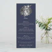 Modern Brushstroke Photo Wedding | Navy Blue Menu (Staand voorkant)