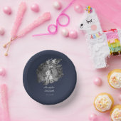 Modern Brushstroke Photo Wedding | Navy Blue Papieren Kommen (Feest)