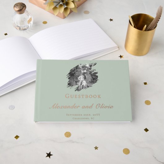 Modern Brushstroke Photo Wedding | Sage Green (Recto ouvert)