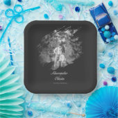 Modern Brushstroke Photo Wedding | Soft Black Papieren Bordje (Feest)