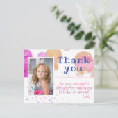 Modern Bubbles Girly Foto Birthday Dank je Briefkaart (Staand voorkant)