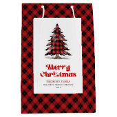 Modern buffalo gift bag custom name Christmas tree Medium Cadeauzakje (Voorkant)