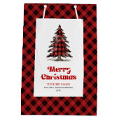 Modern buffalo gift bag custom name Christmas tree Medium Cadeauzakje (Achterkant)