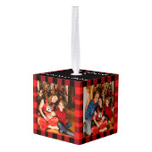 Modern Buffalo Plaid 4 Family photo Christmas Kubus Ornament (Achter hoekig)