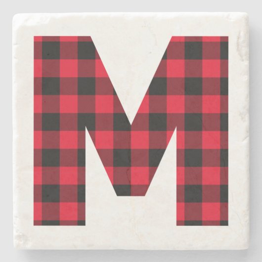 Modern Buffalo Plaid M-monogram Stenen Onderzetter (Voorkant)