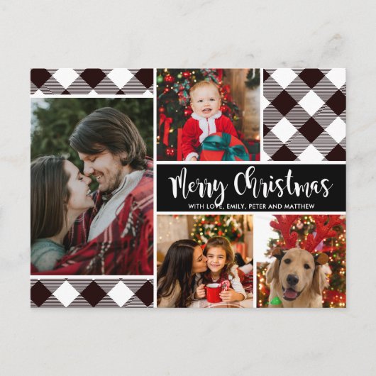 Modern Buffalo Pset 4 Kerstmis met fotocollage Briefkaart (Voorkant)