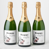 Modern Bunny Happy Easter gepersonaliseerd Sparkling Wijnetiket (Flessen)