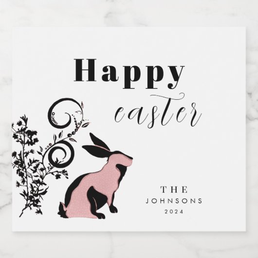 Modern Bunny Happy Easter gepersonaliseerd Sparkling Wijnetiket (Enkel label)