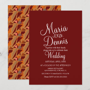 Modern Burgandy Geometrical Colorful Wedding Kaart