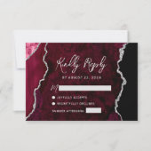 Modern Burgundy Agate Silver Script Wedding RSVP (Devant)