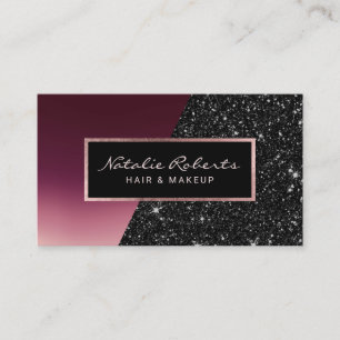 Modern Burgundy Black Glitter Beauty Salon Spa Visitekaartje