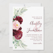 Modern Burgundy Blush Floral Greenery Wedding Kaart (Voorkant)