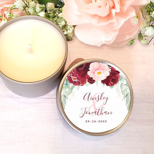 Modern Burgundy Blush Floral Greenery Wedding Ronde Sticker