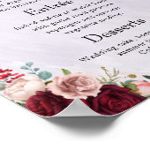 Modern Burgundy Blush Floral Wedding Menu Poster (Hoek)