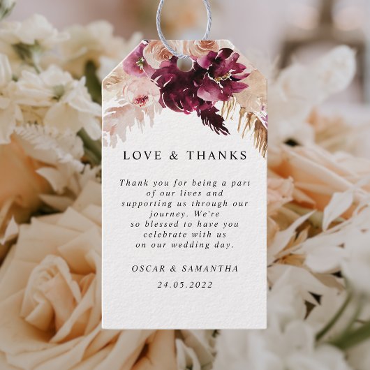 Modern Burgundy Blush Pink Floral Cadeaulabel