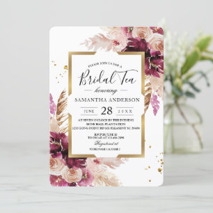 Modern Burgundy Blush Pink Floral & Gold Lijst Kaart