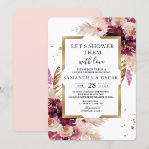 Modern Burgundy Blush Pink Floral & Gold Lijst Kaart