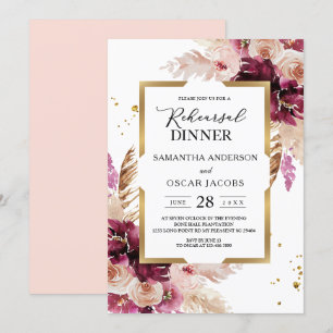 Modern Burgundy Blush Pink Floral & Gold Lijst Kaart