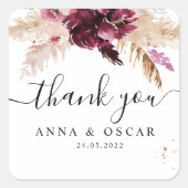 Modern Burgundy Blush Pink Floral Vierkante Sticker (Voorkant)