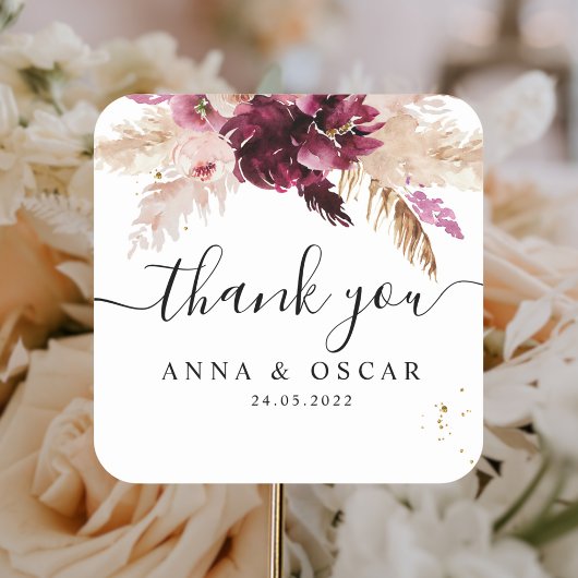 Modern Burgundy Blush Pink Floral Vierkante Sticker