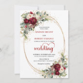 Modern Burgundy Boho Floral Wedding Invitation Kaart (Voorkant)
