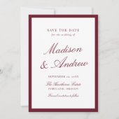 Modern Burgundy Border Photo Wedding Save The Date (Voorkant)