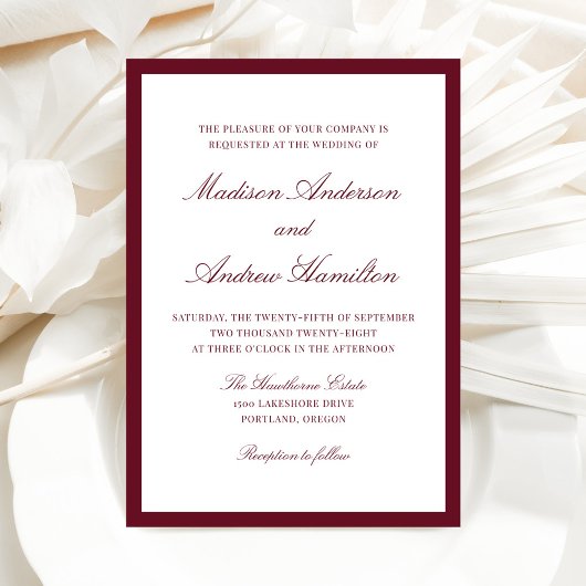 Modern Burgundy Border Wedding Kaart