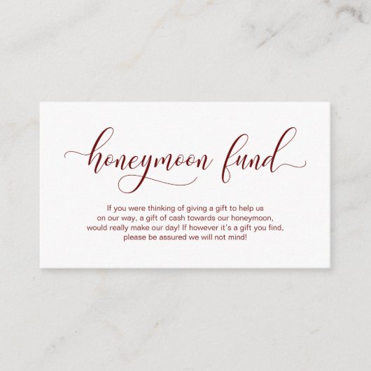 Modern burgundy calligraphy Wedding Honeymoon Fund Informatiekaartje (Voorkant)