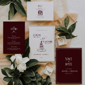 Modern Burgundy Champagne Tower Wedding Invitation
