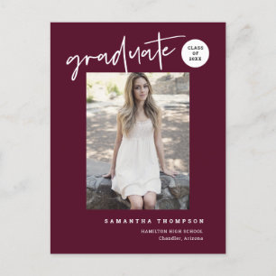 Modern Burgundy College High School Afstuderen Fot Briefkaart