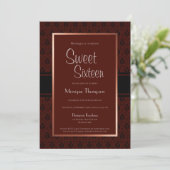 Modern Burgundy Copper Sweet 16 Birthday Party Kaart (Staand voorkant)