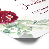 Modern Burgundy Floral Greenery Wedding Welkom Poster (Hoek)