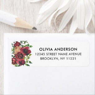 Modern Burgundy Floral Waterverf Greenery Foliage Etiket