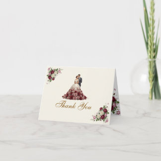 Modern Burgundy Floral Wedding Thank You Card Bedankkaart