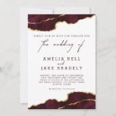 Modern Burgundy Gold Agate Wedding Kaart (Voorkant)